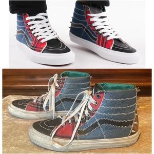 VANS SK8-Hi Tartan Daze Blue Red Multi Plaid Studded Sneakers $167 EUC Wmn 5.5